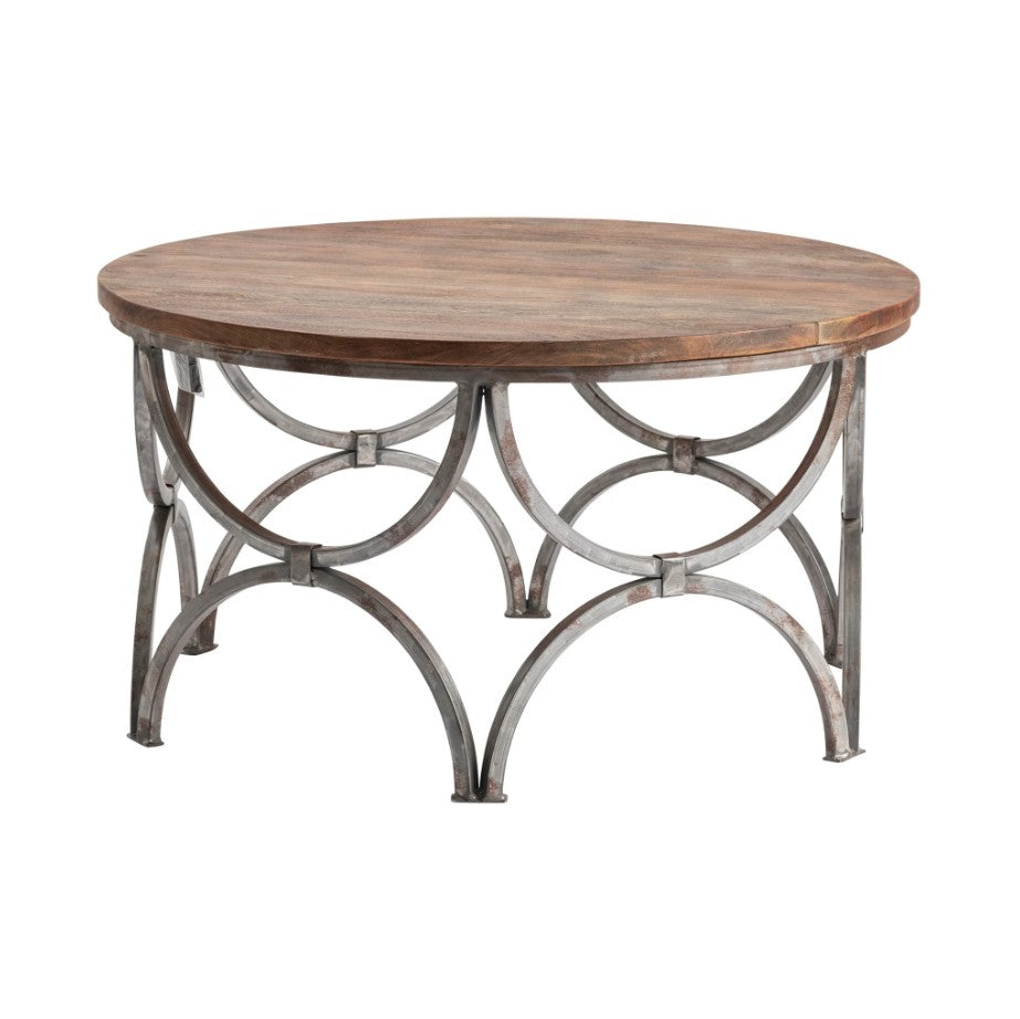 Crestview Collection Bengal Manor 36" x 36" x 19" Occasional Mango Wood And Steel Round Cocktail Table