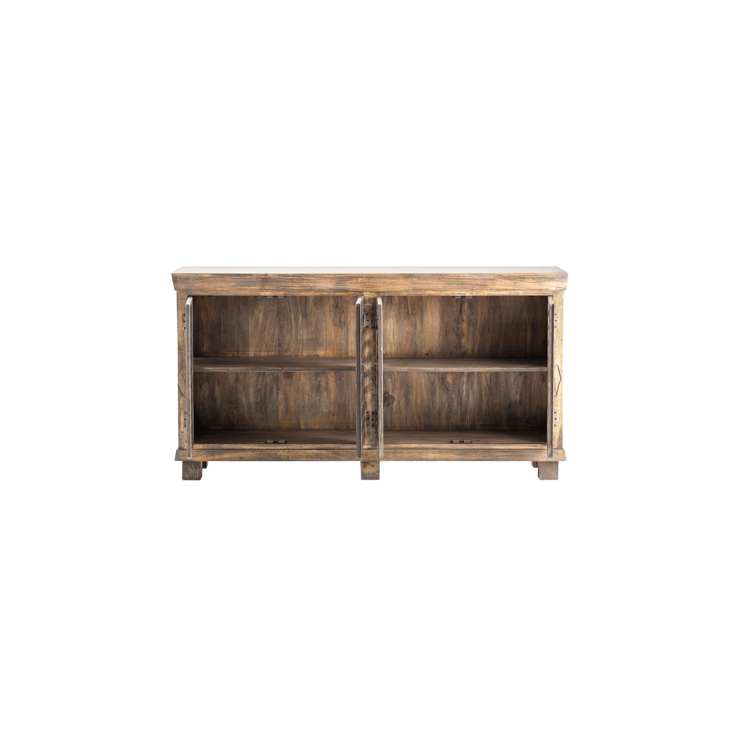 Crestview Collection Bengal Manor 38" x 72" x 18" 4-Door Rustic Brown Metal Lattice Work And Mango Wood Sideboard