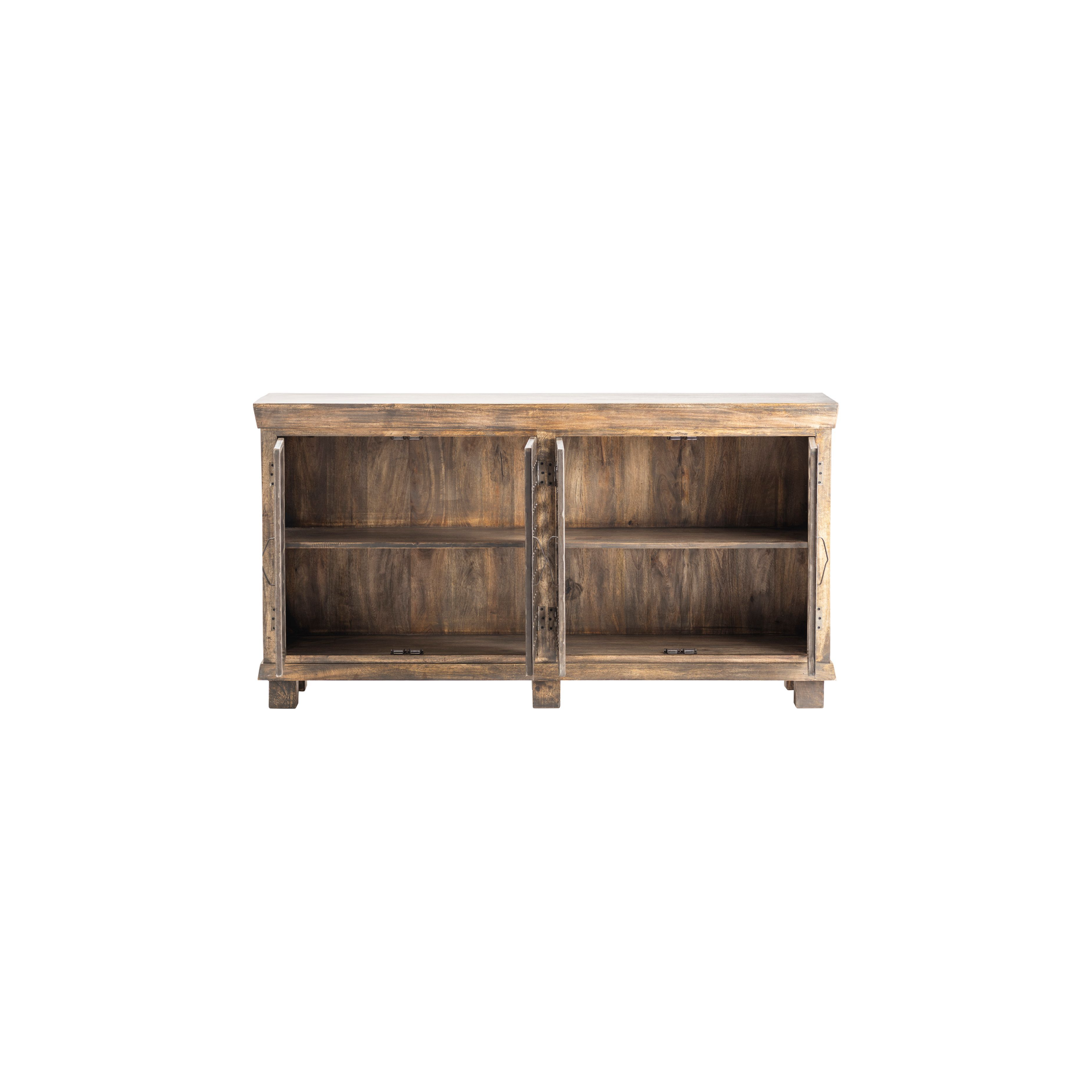 Crestview Collection Bengal Manor 38" x 72" x 18" 4-Door Rustic Brown Metal Lattice Work And Mango Wood Sideboard