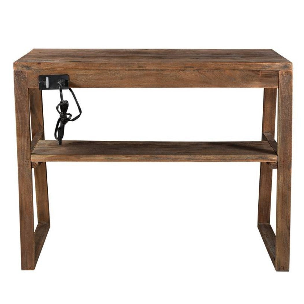 Crestview Collection Bengal Manor 40" x 20" x 31" Rustic Acacia Wood Writing Desk with USB Power In Natural Wood Finish