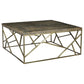 Crestview Collection Bengal Manor 40" x 40" x 18" Occasional Mango Wood Cocktail Table with Square Crazy Cut Iron In Aged Gold Finish