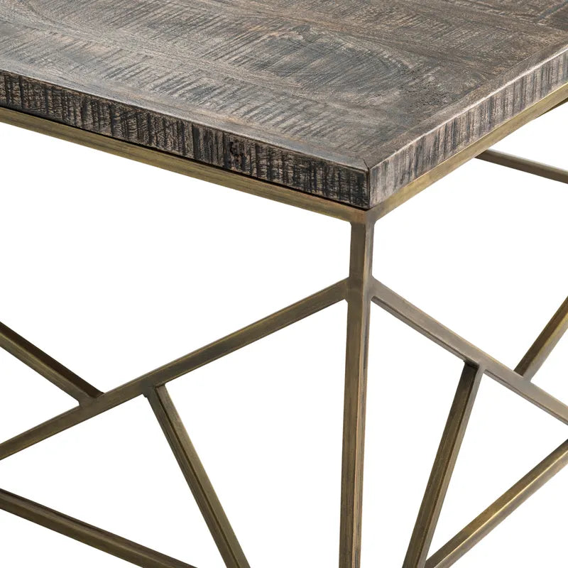 Crestview Collection Bengal Manor 40" x 40" x 18" Occasional Mango Wood Cocktail Table with Square Crazy Cut Iron In Aged Gold Finish