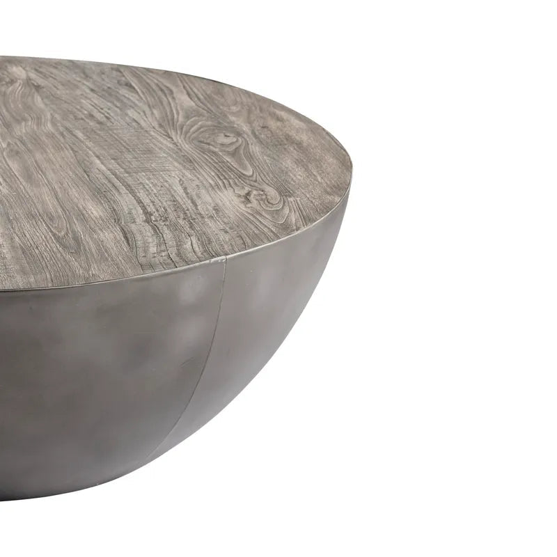 Crestview Collection Bengal Manor 42" x 42" x 16" Occasional Mango Wood And Pewter Metal Drum Base Round Cocktail Table