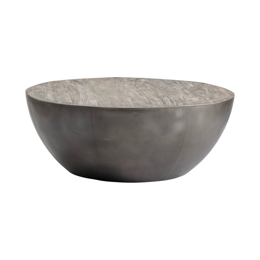 Crestview Collection Bengal Manor 42" x 42" x 16" Occasional Mango Wood And Pewter Metal Drum Base Round Cocktail Table