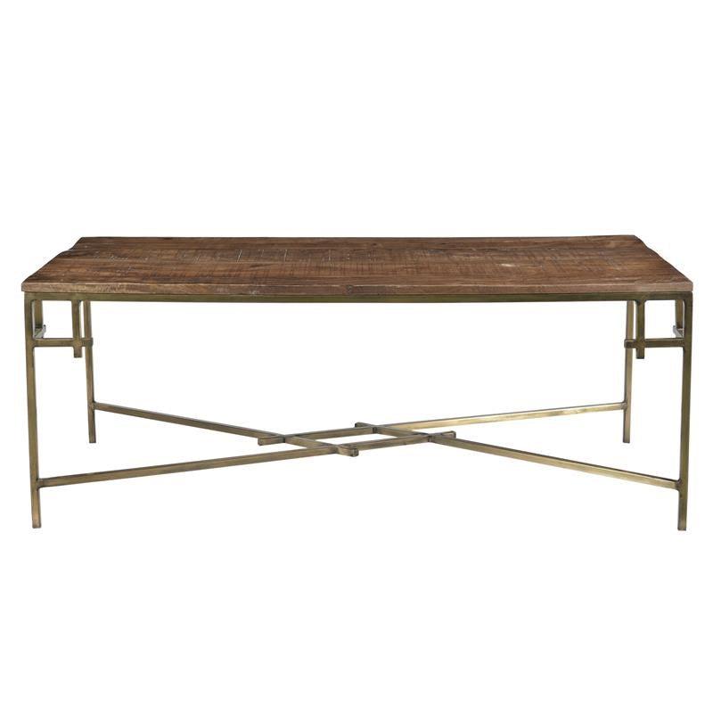 Crestview Collection Bengal Manor 47" x 24" x 18" Occasional Mango Wood Rectangle Cocktail Table with Iron Square Corner In Aged Gold Finish