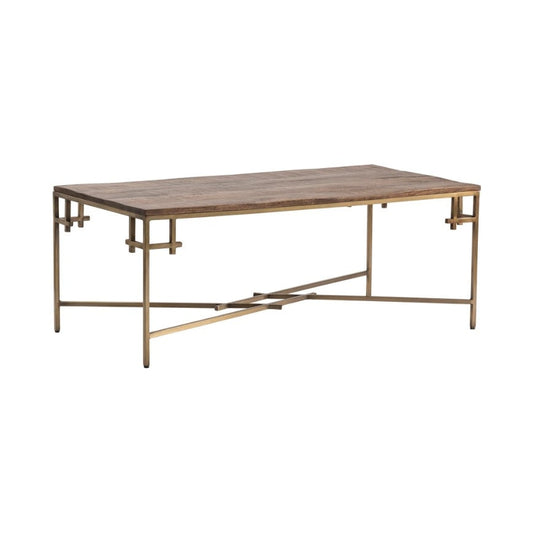 Crestview Collection Bengal Manor 47" x 24" x 18" Occasional Mango Wood Rectangle Cocktail Table with Iron Square Corner In Aged Gold Finish