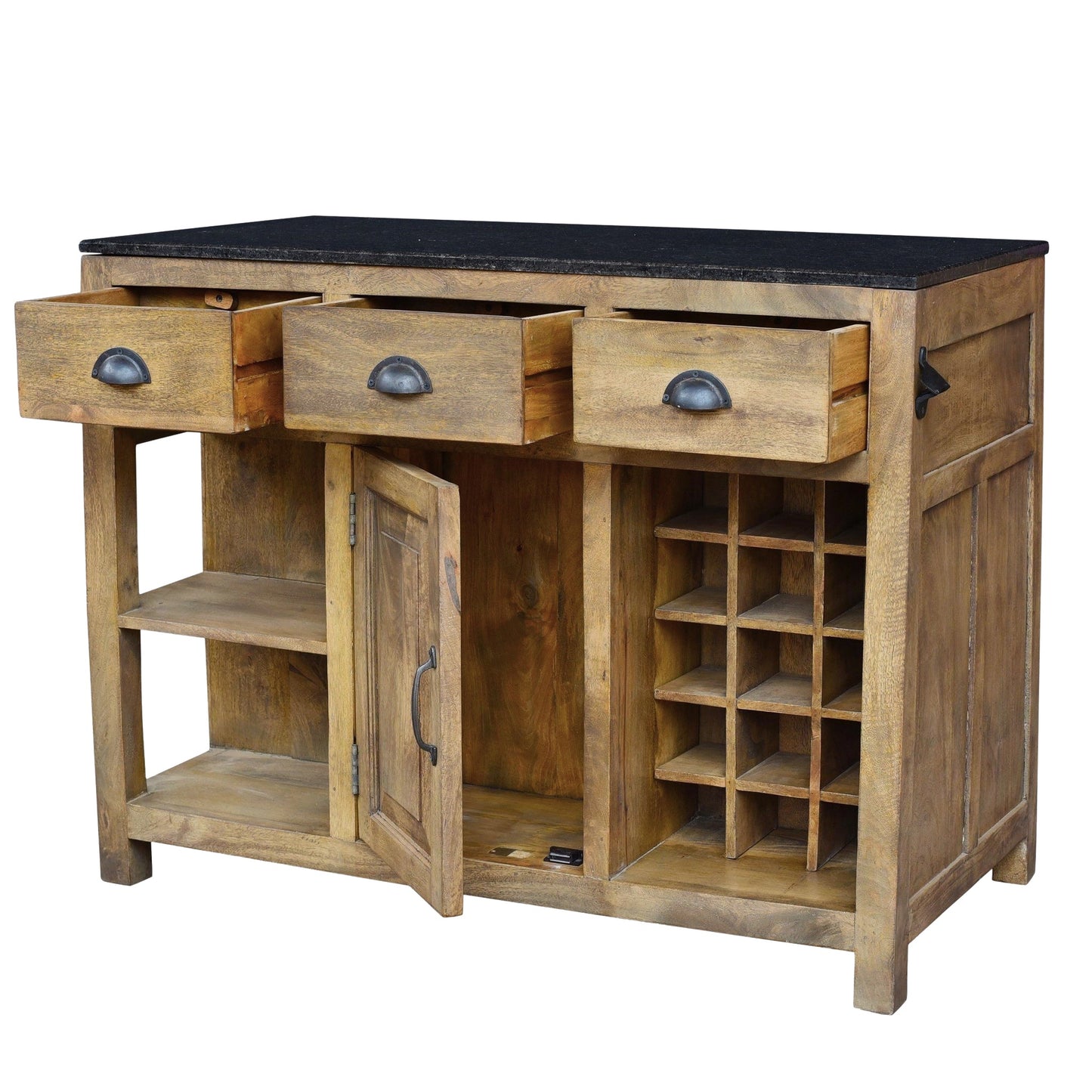 Crestview Collection Bengal Manor 47" x 24" x 37" Rustic Brown Mango Wood and Granite Kitchen Island