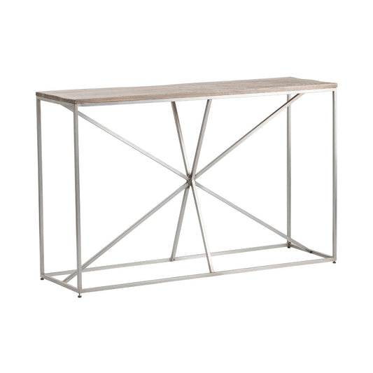 Crestview Collection Bengal Manor 50" x 15" x 31" Occasional Rough Mango Wood And Iron Asterisk Rectangle Console Table In Natural Wood and Nickel Finish