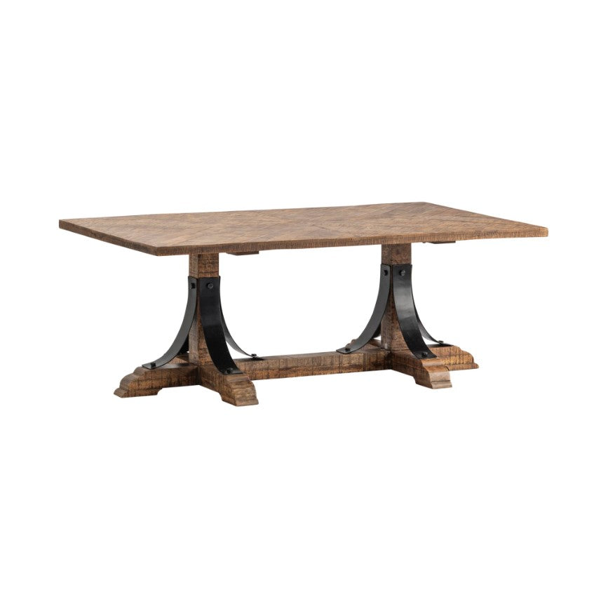 Crestview Collection Bengal Manor 50" x 30" x 19" Occasional Mango Wood And Iron Trestle Base Rectangle Cocktail Table