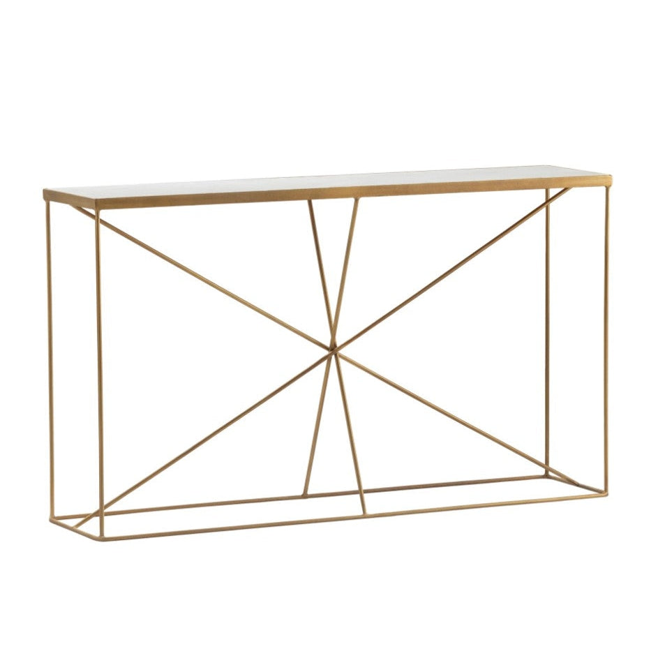 Crestview Collection Bengal Manor 52" x 12" x 30" Modern Iron And Marble Console Table In Antique Gold Finish