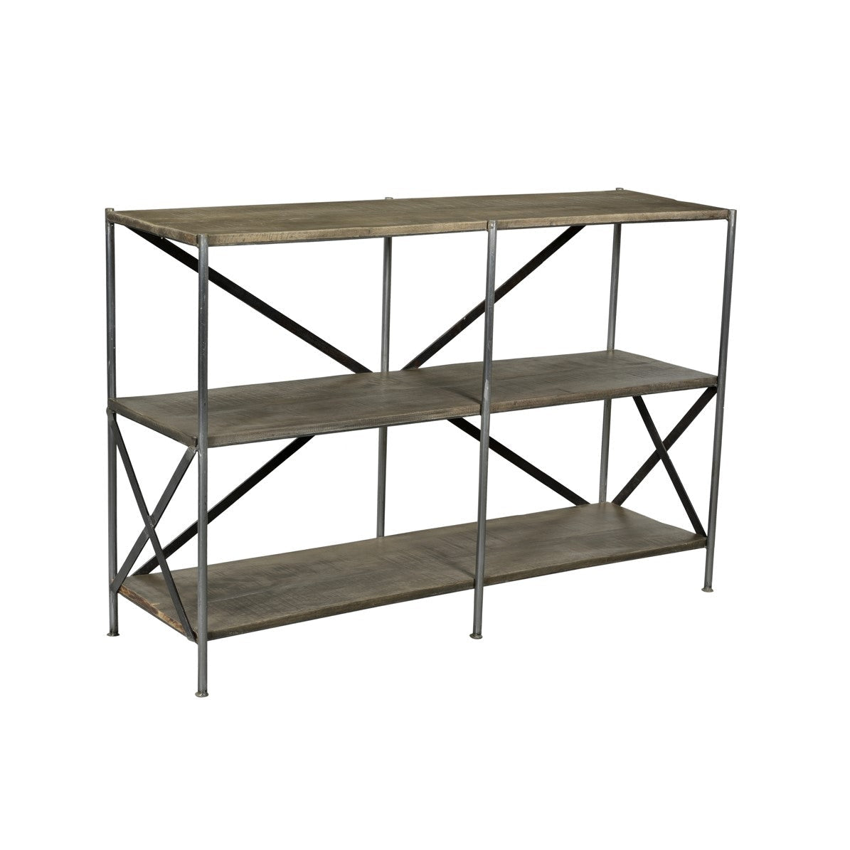Crestview Collection Bengal Manor 54" x 16" x 36" Rustic Mango Wood And Scraped Iron Tiered Console Table In Parkview Gray Finish