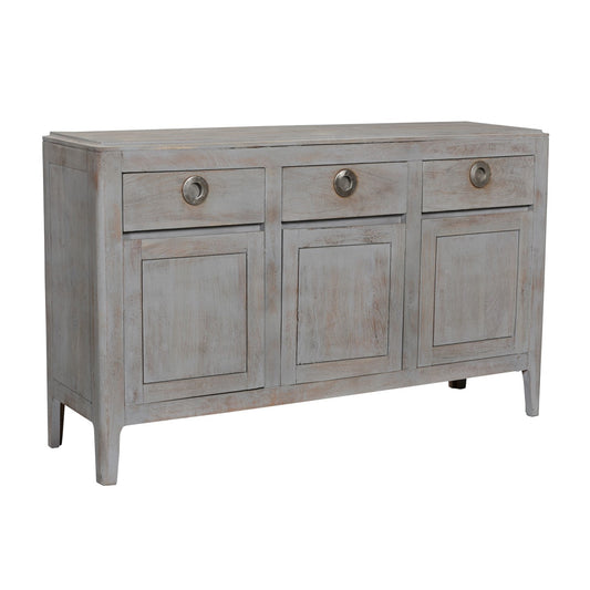 Crestview Collection Bengal Manor 57" x 16" x 33" 3-Drawer 3-Door Transitional Gray Wash Mango Wood Sideboard