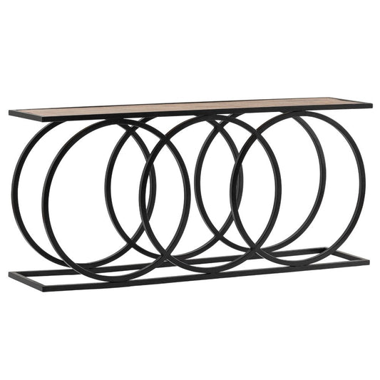 Crestview Collection Bengal Manor 67" x 16" x 31" 3 Circles Rustic Metal And Wood Console In Brown Wood and Black Finish