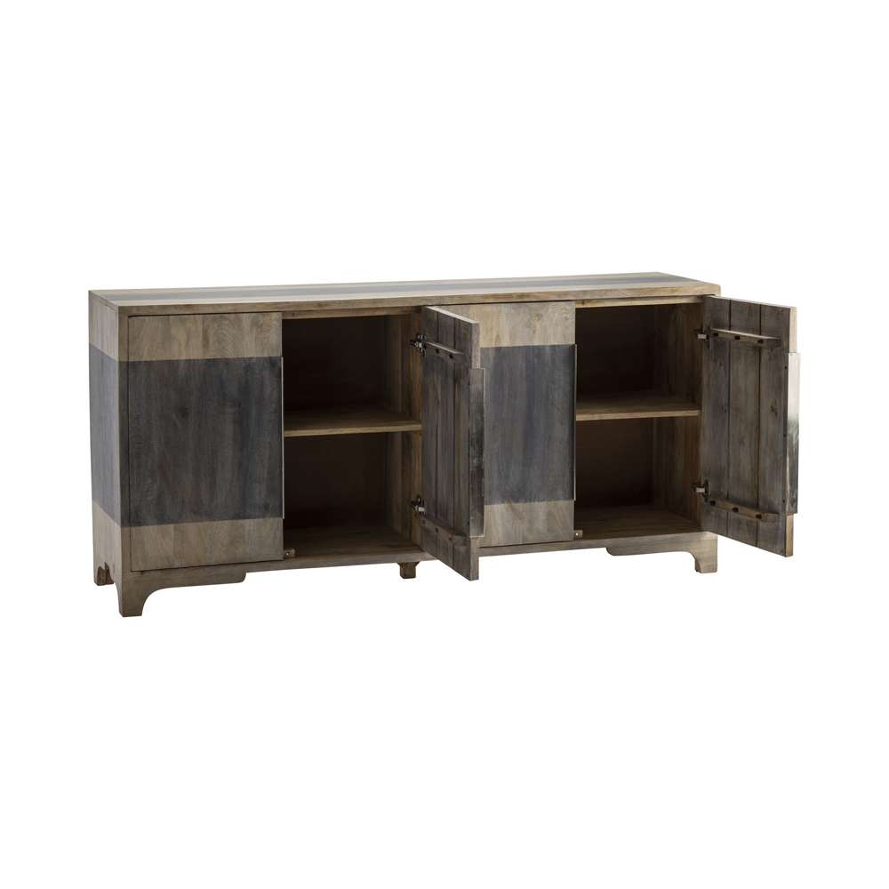 Crestview Collection Bengal Manor 70" x 18" x 34" 2-Tone 4-Door Rustic Gray Mango Wood Sideboard