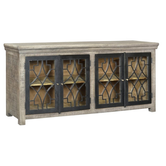 Crestview Collection Bengal Manor 72" x 16" x 34" 4-Metal-Door Rustic Mango Wood Sideboard In Parkview Gray Finish