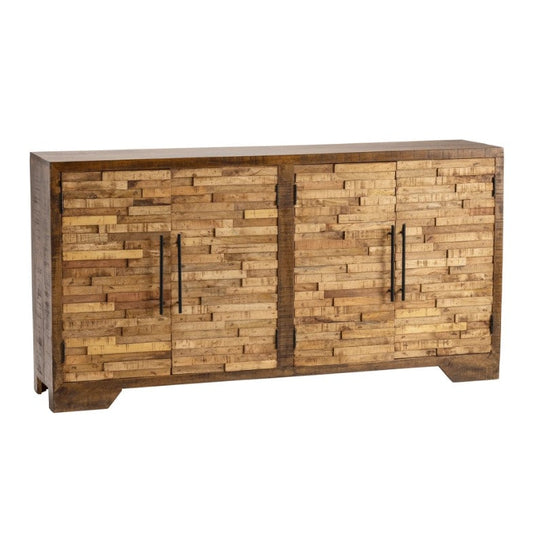 Crestview Collection Bengal Manor 72" x 16" x 37" 4-Door Rustic Brown Mango Wood Random Strips Sideboard