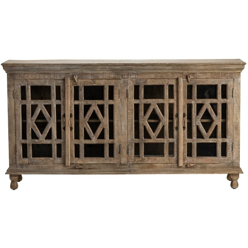 Crestview Collection Bengal Manor 72" x 16" x 38" 4-Door Rustic Gray Wash Mango Wood Sideboard