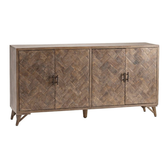 Crestview Collection Bengal Manor 72" x 17" x 36" 4-Door Rustic Brown Mango Wood Herringbone Pattern Sideboard