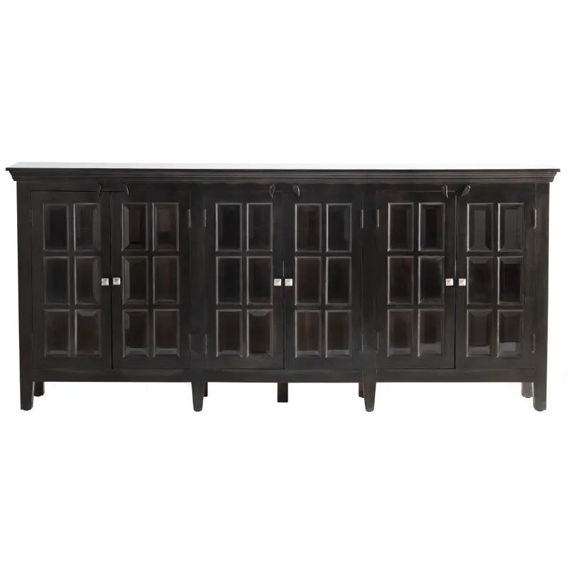 Crestview Collection Bengal Manor 94" x 16" x 42" 6-Door Transitional Dark Brown Acacia Wood Large Window Pane Sideboard