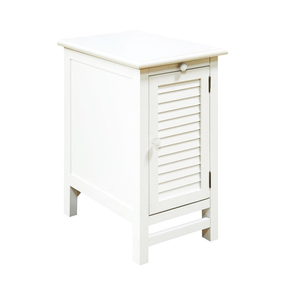 Crestview Collection Cape May 13" x 19" x 24" Traditional Wood Shutter Door and 1-Pull Shelf Chairside Table In Cottage White Finish