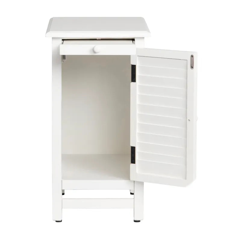 Crestview Collection Cape May 13" x 19" x 24" Traditional Wood Shutter Door and 1-Pull Shelf Chairside Table In Cottage White Finish