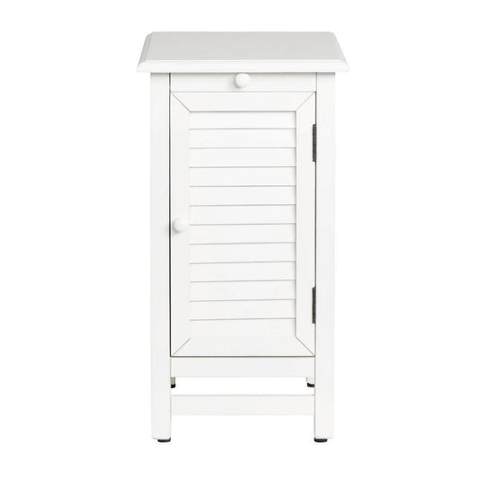 Crestview Collection Cape May 13" x 19" x 24" Traditional Wood Shutter Door and 1-Pull Shelf Chairside Table In Cottage White Finish