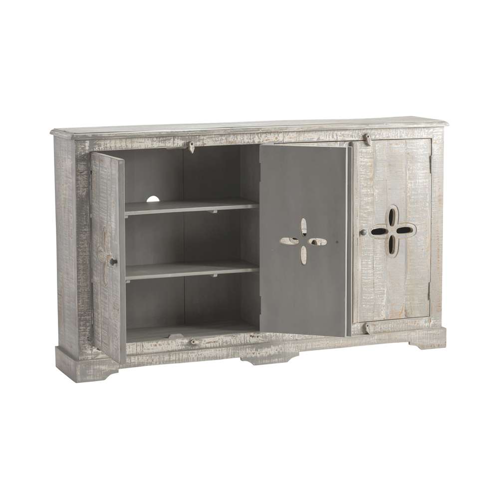 Crestview Collection Castleberry 68" x 13" x 40" 4-Drawer Rustic Weathered Gray Wood Sideboard
