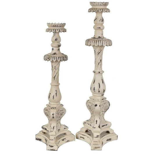 Crestview Collection Catalina 18" & 24" 2-Piece Traditional Resin Candle Holder In White Wash Finish
