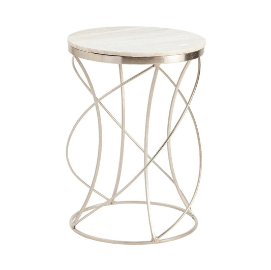 Crestview Collection Chaney 17" x 17" x 24" Modern Marble And Metal Accent Table In White and Nickel Finish