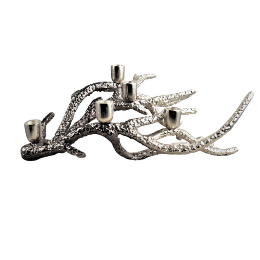 Crestview Collection Channing 19" x 13" x 6" Transitional Aluminum Stylized Coral Medium Candle Holder In Silver Ombre Finish