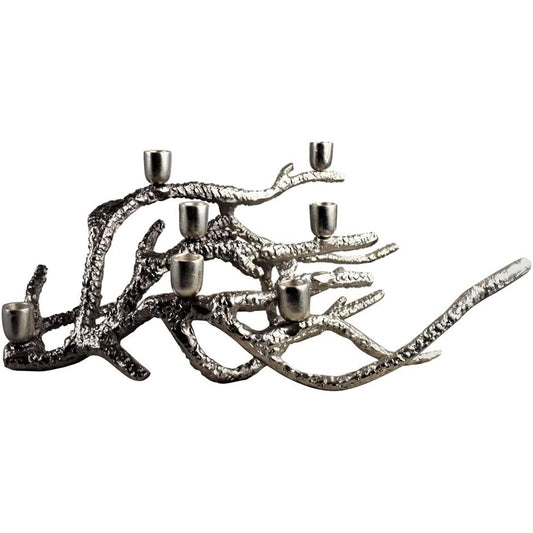 Crestview Collection Channing 21" x 16" x 9" Transitional Aluminum Stylized Coral Large Candle Holder In Silver Ombre Finish