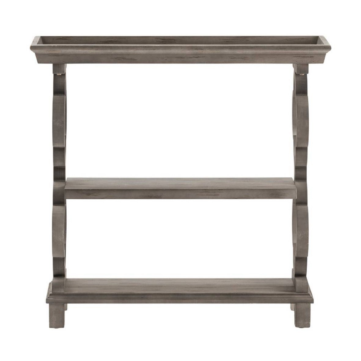 Crestview Collection Chelsea 36" x 14" x 35" Transitional Wood Tray Top Quatrefoil Console Table In Distressed Gray Finish
