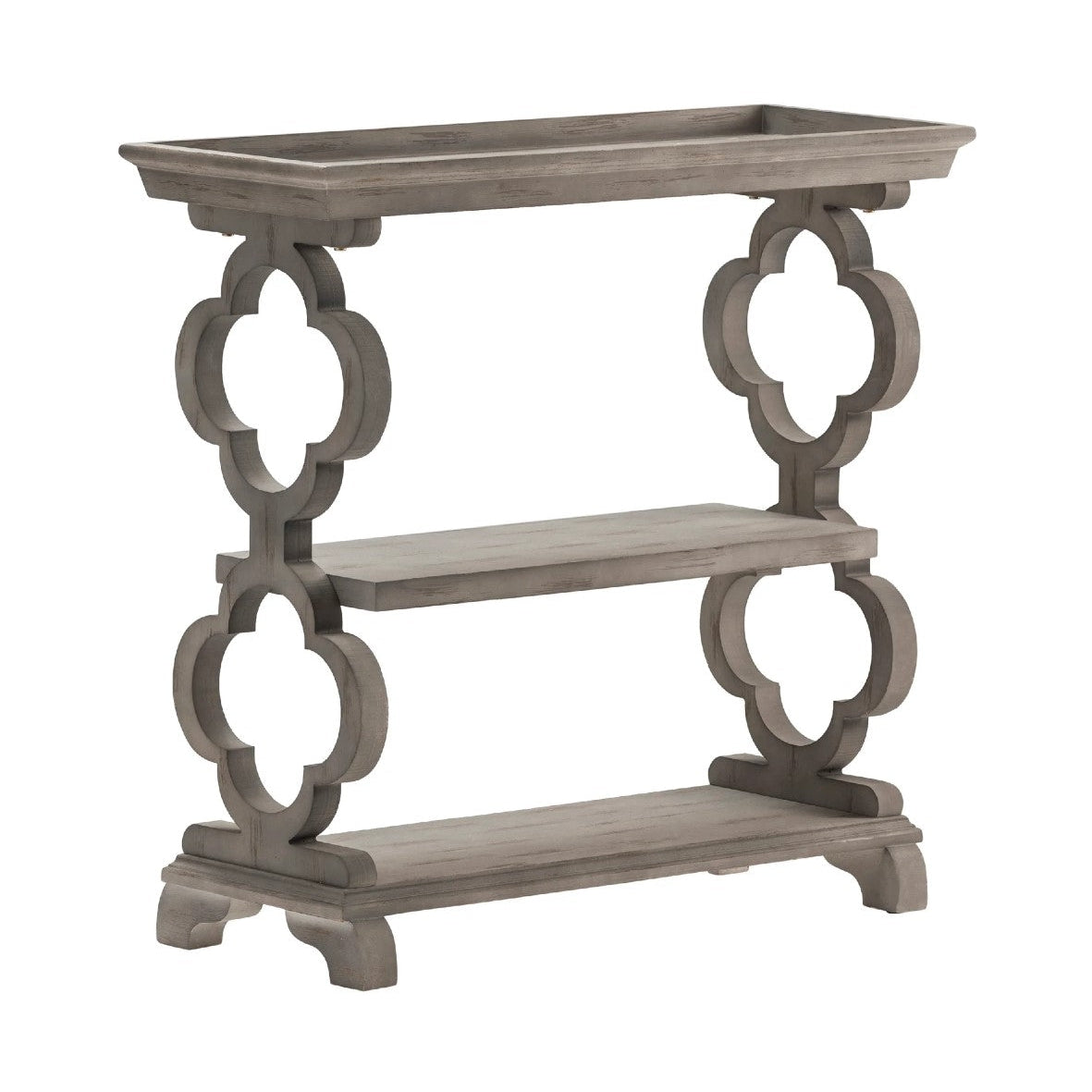 Crestview Collection Chelsea 36" x 14" x 35" Transitional Wood Tray Top Quatrefoil Console Table In Distressed Gray Finish