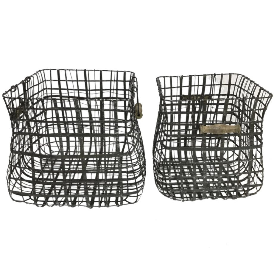 Crestview Collection Clancy 15" & 11" 2-Piece Transitional Metal Basket In Rustic Black Finish