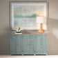 Crestview Collection Clearwater 63" x 12" x 36" 6-Louvered-Door Coastal Blueish Gray Wood Sea Wash Sideboard With Wood Top