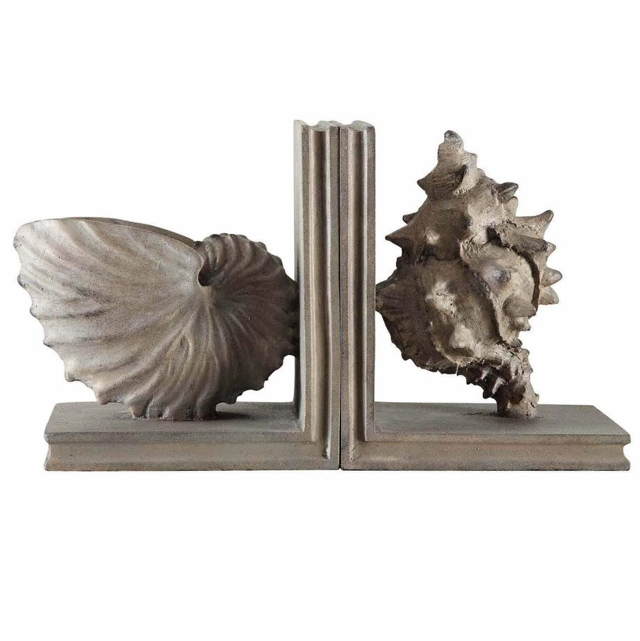 Crestview Collection Coastal 6" x 4" x 7" Coastal Resin Shell Bookend In Gray Wash Finish