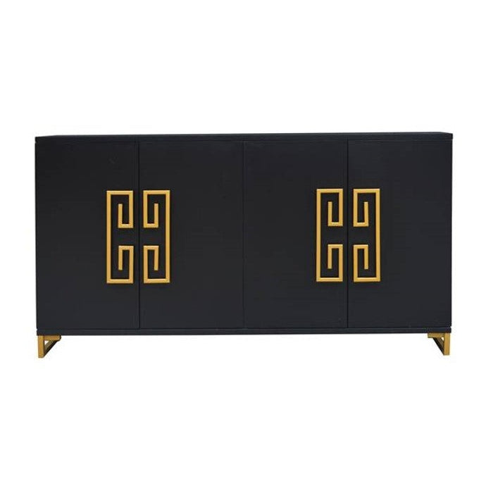 Crestview Collection Corinthian 68" x 16" x 38" 4-Door Modern Black and Gold Wood And Metal Key Sideboard