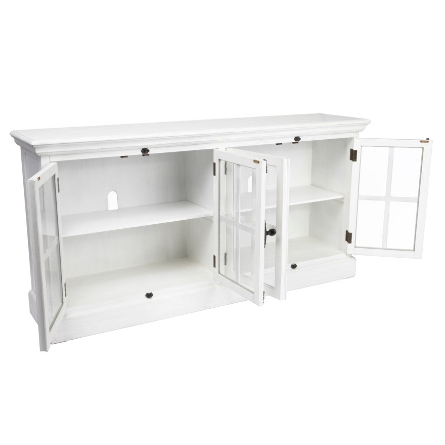 Crestview Collection Coventry 72" x 17" x 36" 4-Door Traditional Glass And Wood Media Console In White Oak Finish