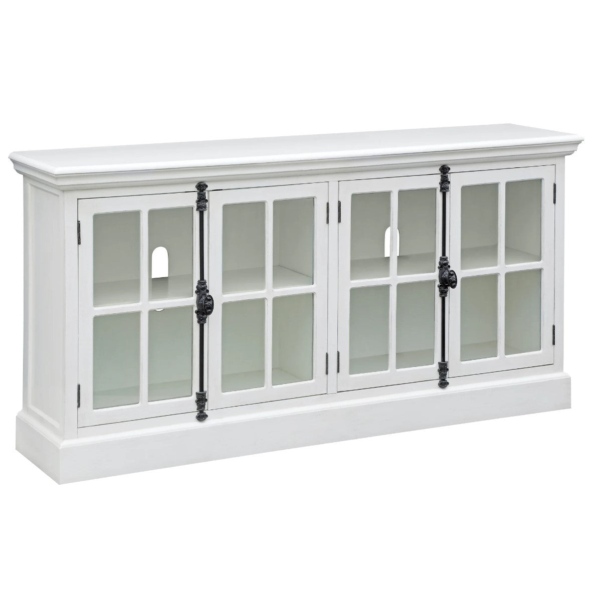 Crestview Collection Coventry 72" x 17" x 36" 4-Door Traditional Glass And Wood Media Console In White Oak Finish