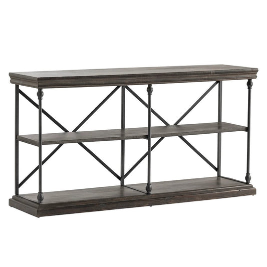 Crestview Collection Covington 64" x 17" x 34" Rustic Metal And Wood Console Table In Dark Brown and Black Finish