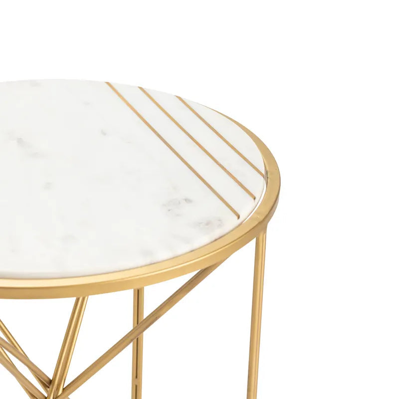 Crestview Collection Darby 20" x 20" x 24" Modern Marble And Iron Accent Table In White and Gold Finish