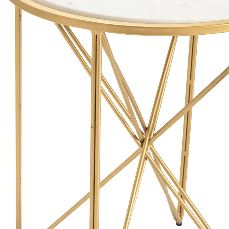 Crestview Collection Darby 20" x 20" x 24" Modern Marble And Iron Accent Table In White and Gold Finish