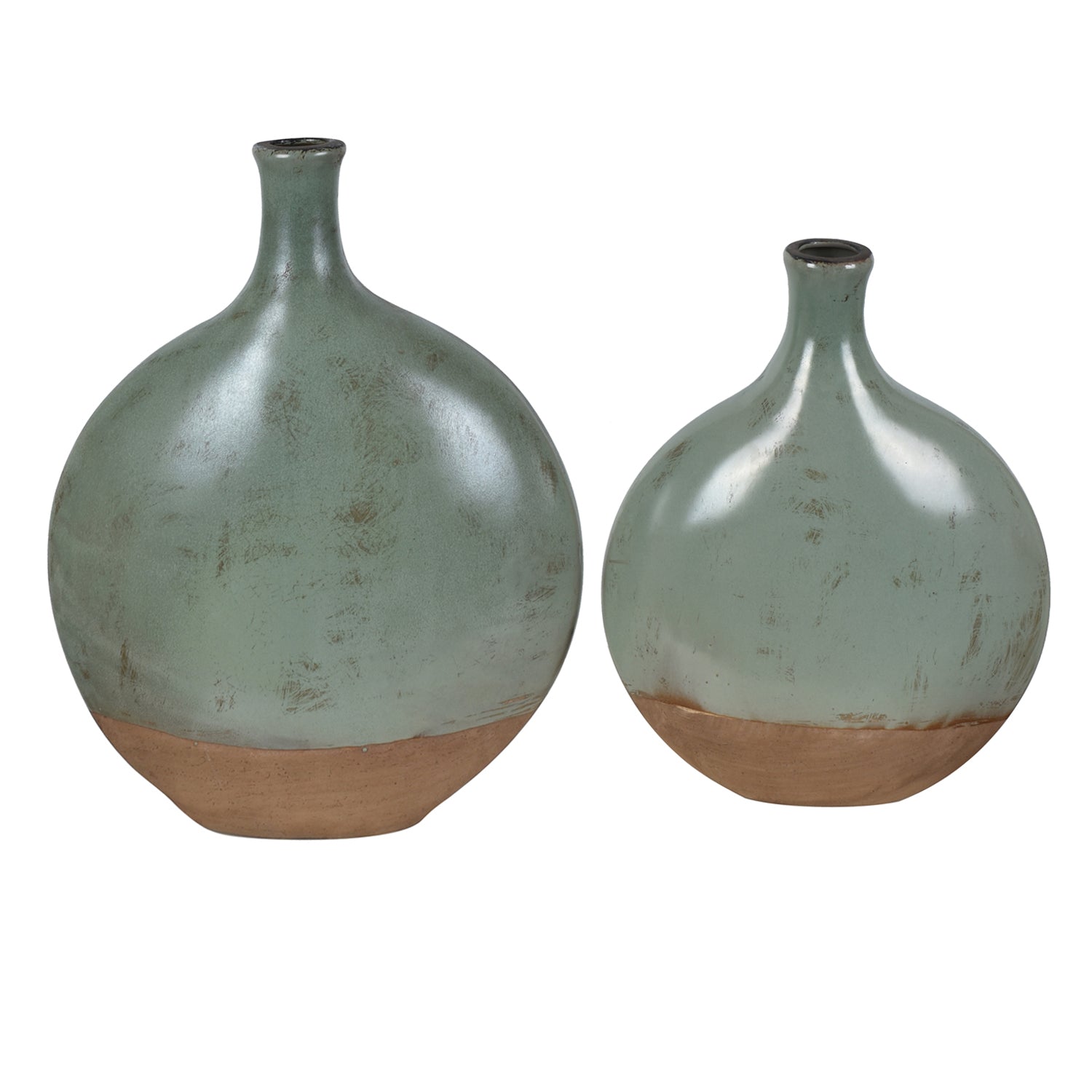 Crestview Collection Dunleaf 16" & 13" 2-Piece Traditional Ceramic Oval Vase In Artichoke Green Finish