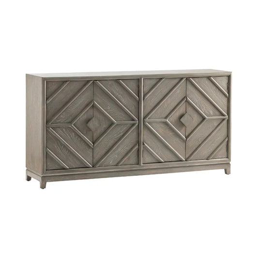 Crestview Collection Emerson 74" x 18" x 38" 4-Door Transitional Gray Oak Wood Diamond Design Sideboard