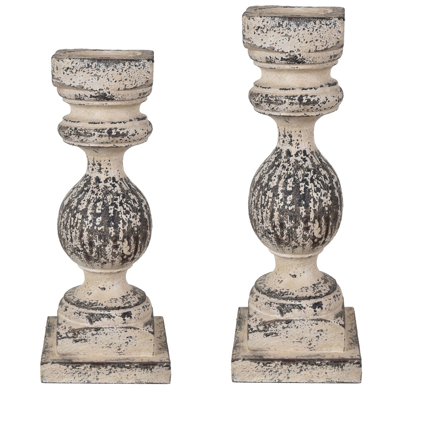 Crestview Collection Emory 14" & 16" 2-Piece Traditional Resin Candle Holder In Antique White Finish