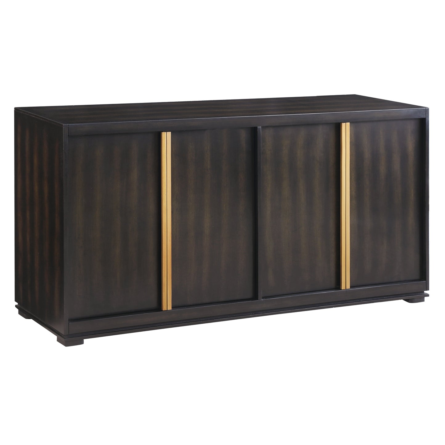 Crestview Collection Empire 72" x 17" x 35" 4-Door Transitional Dark Brown Wood And Metal Sideboard With Burnished Brass Hardware In Rich Jacobean Finish