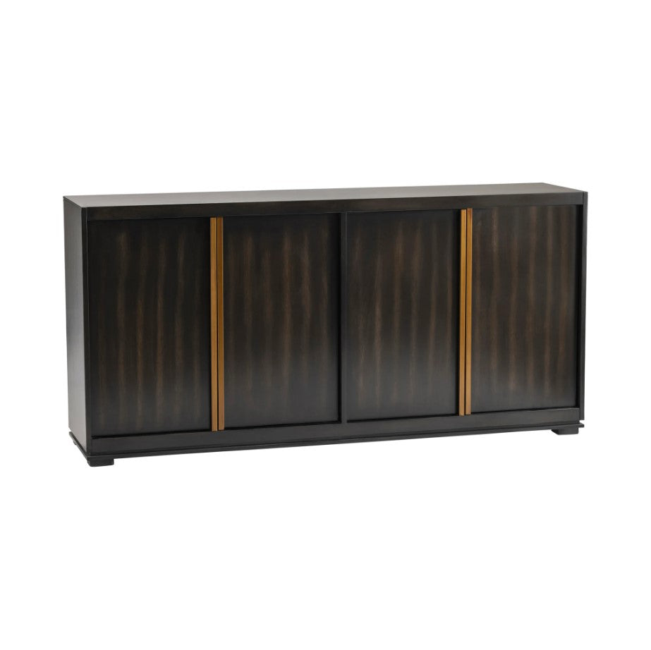 Crestview Collection Empire 72" x 17" x 35" 4-Door Transitional Dark Brown Wood And Metal Sideboard With Burnished Brass Hardware In Rich Jacobean Finish