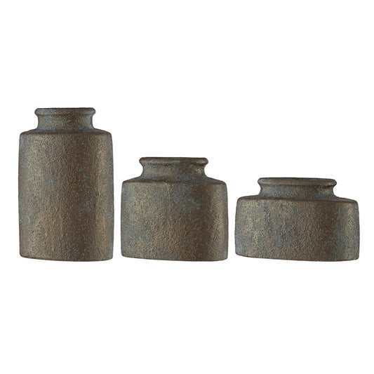 Crestview Collection Evans 12" & 8" & 6" 3-Piece Transitional Ceramic Oval Vase In Copper Metallic Finish