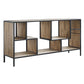 Crestview Collection Fleetwood 64" x 16" x 32" Rustic Metal And Wood Angled Console In Natural Wood and Black Finish