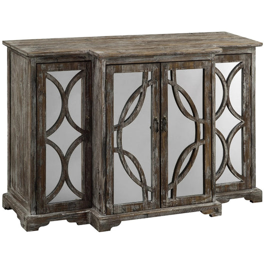 Crestview Collection Galloway 52" x 17" x 34" 4-Door Rustic Brown Wood And Mirror Sideboard